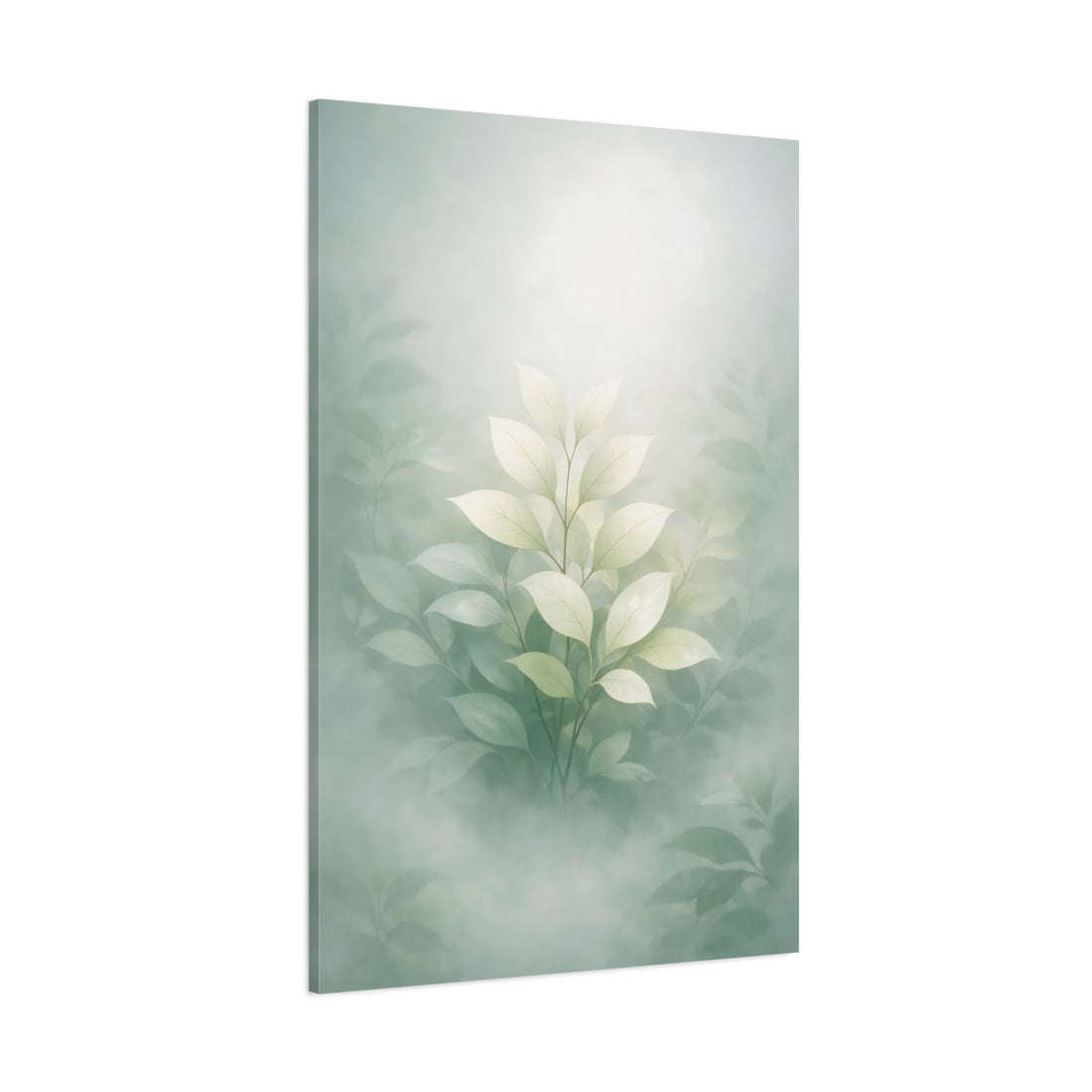 Botanical and nature canvas wall art ideas with soft green leaves