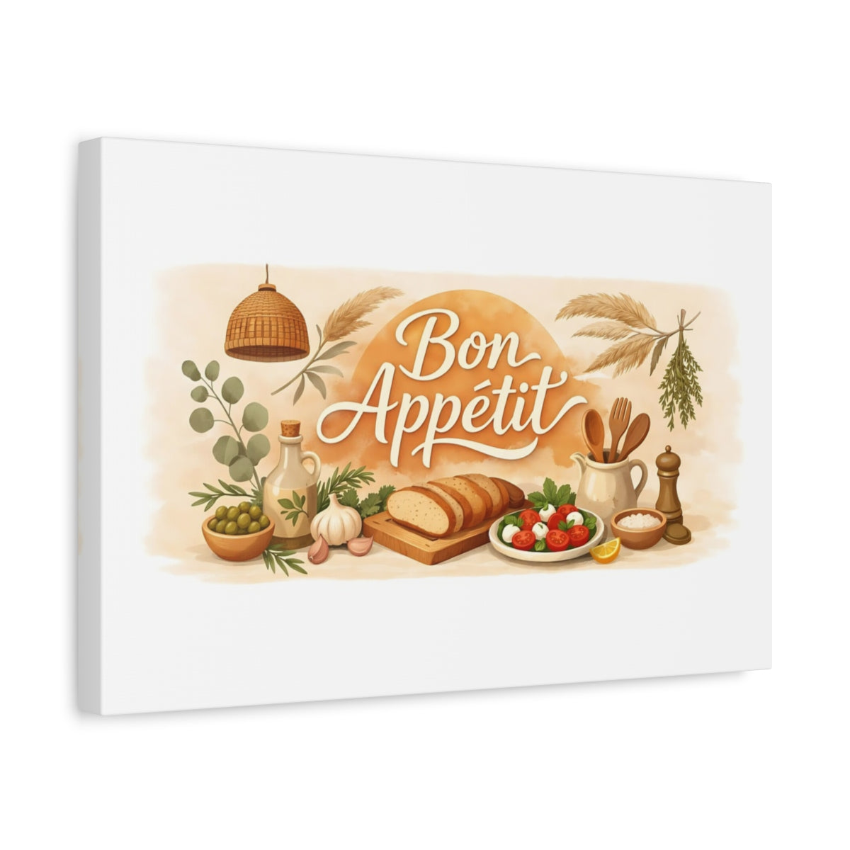 Boho Bon Appetit Kitchen Quote Appétit Vintage - Canvas Wall Art Print