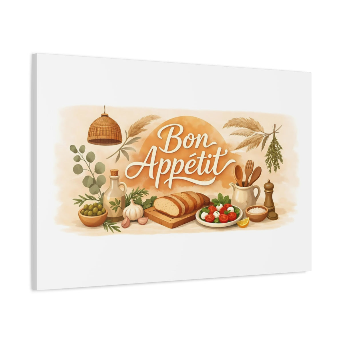 Boho Bon Appetit Kitchen Quote Appétit Vintage - Canvas Wall Art Print