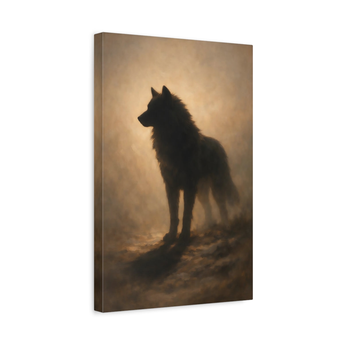 Side Mockup 4. Animals Wolf Brown Wolf shown as stretched canvas wall art