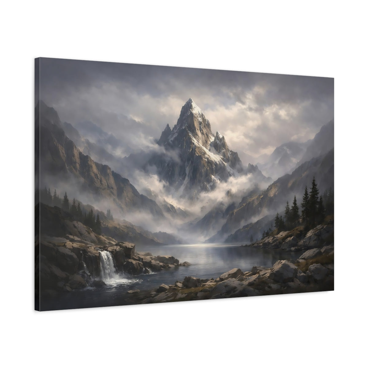 Moody Mountain Serene Snowy Nature - Canvas Wall Art Print