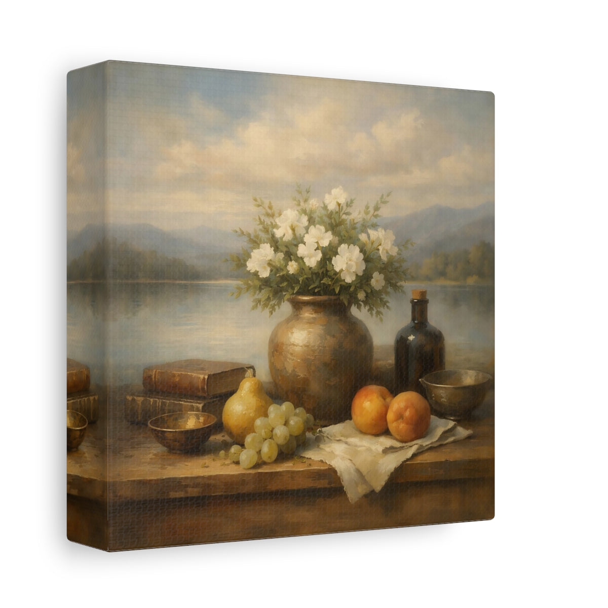 Side Mockup 1. Nature Floral Still Life Vintage Floral Still Life shown as stretched canvas wall art