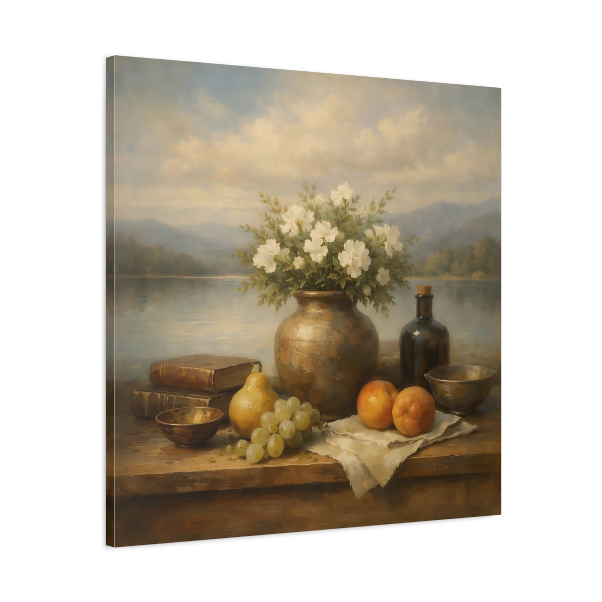 Side Mockup 3. Nature Floral Still Life Vintage Floral Still Life shown as stretched canvas wall art