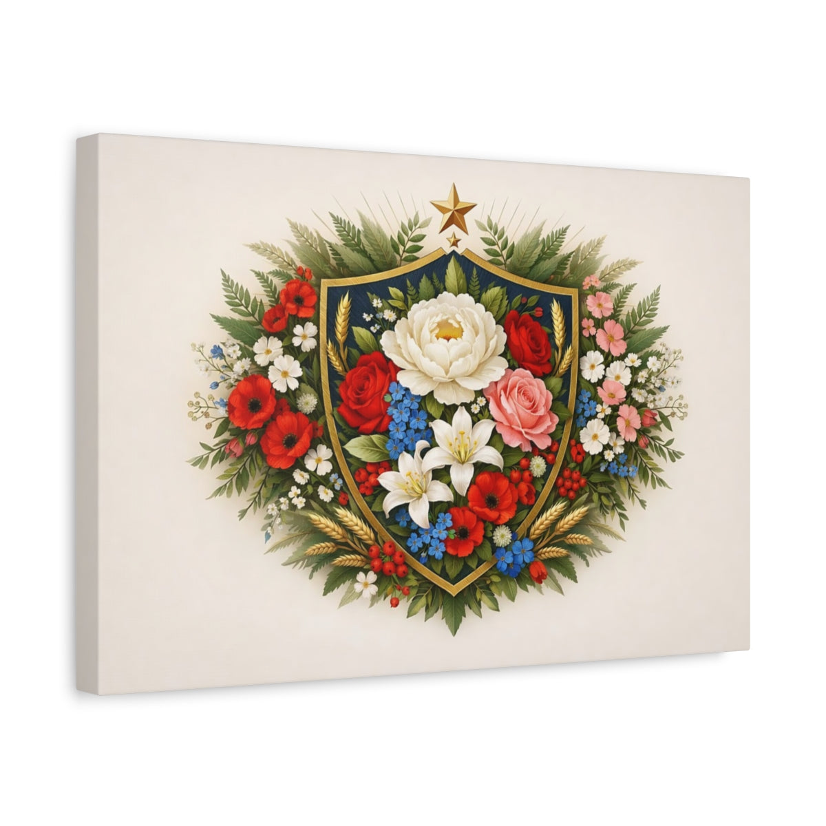 Floral Shield Crest - Canvas Wall Art Print