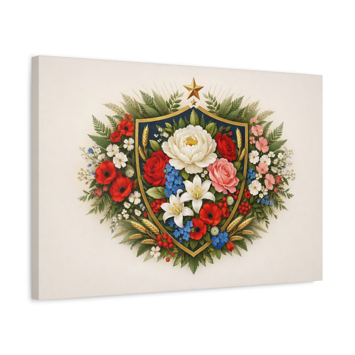 Floral Shield Crest - Canvas Wall Art Print