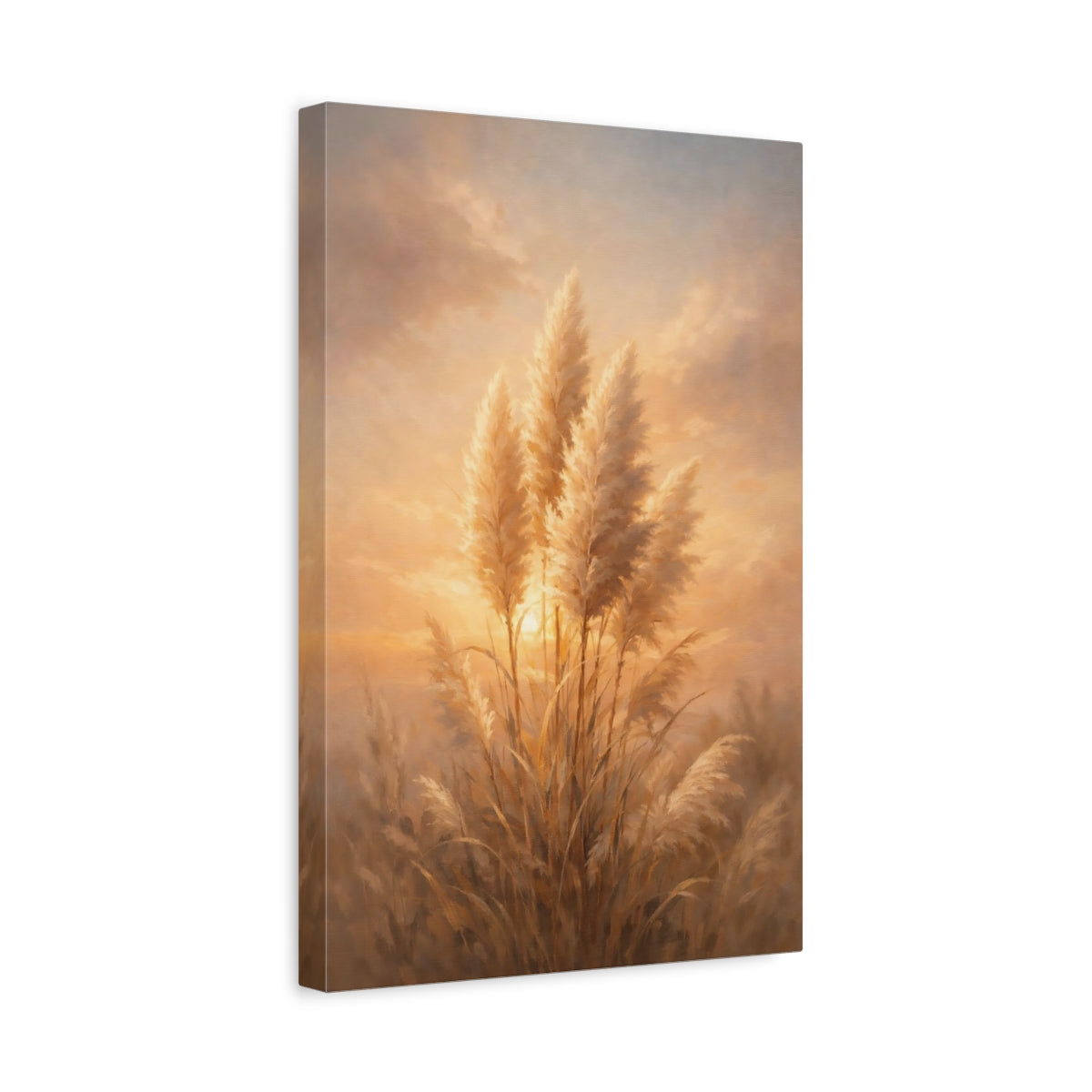 Side Mockup 4. Nature Pampas Grass Warm Pampas Grass shown as stretched canvas wall art