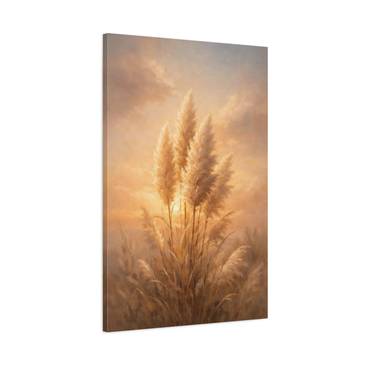 Side Mockup 1. Nature Pampas Grass Warm Pampas Grass shown as stretched canvas wall art