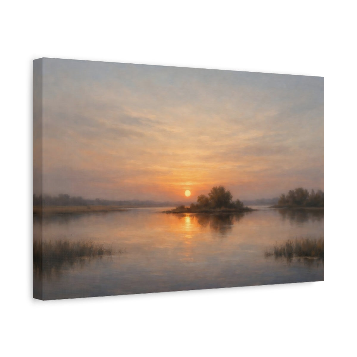 Side Mockup 4. Nature Lake Sunset Sunset Lake Landscape shown as stretched canvas wall art