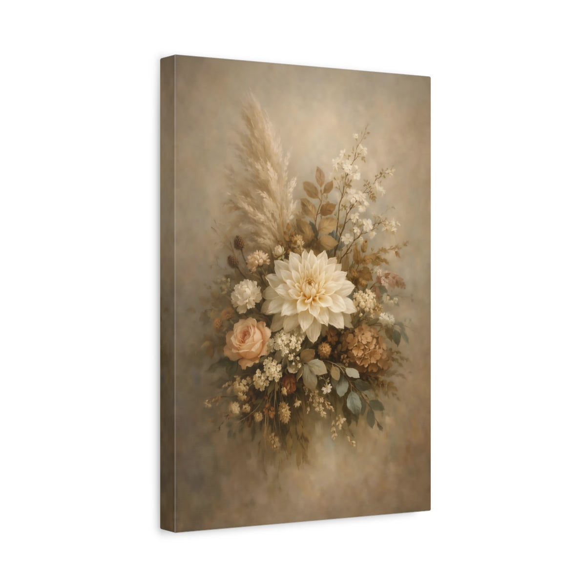 Side Mockup 4. Floral Floral Bouquet Muted Floral Bouquet shown as stretched canvas wall art