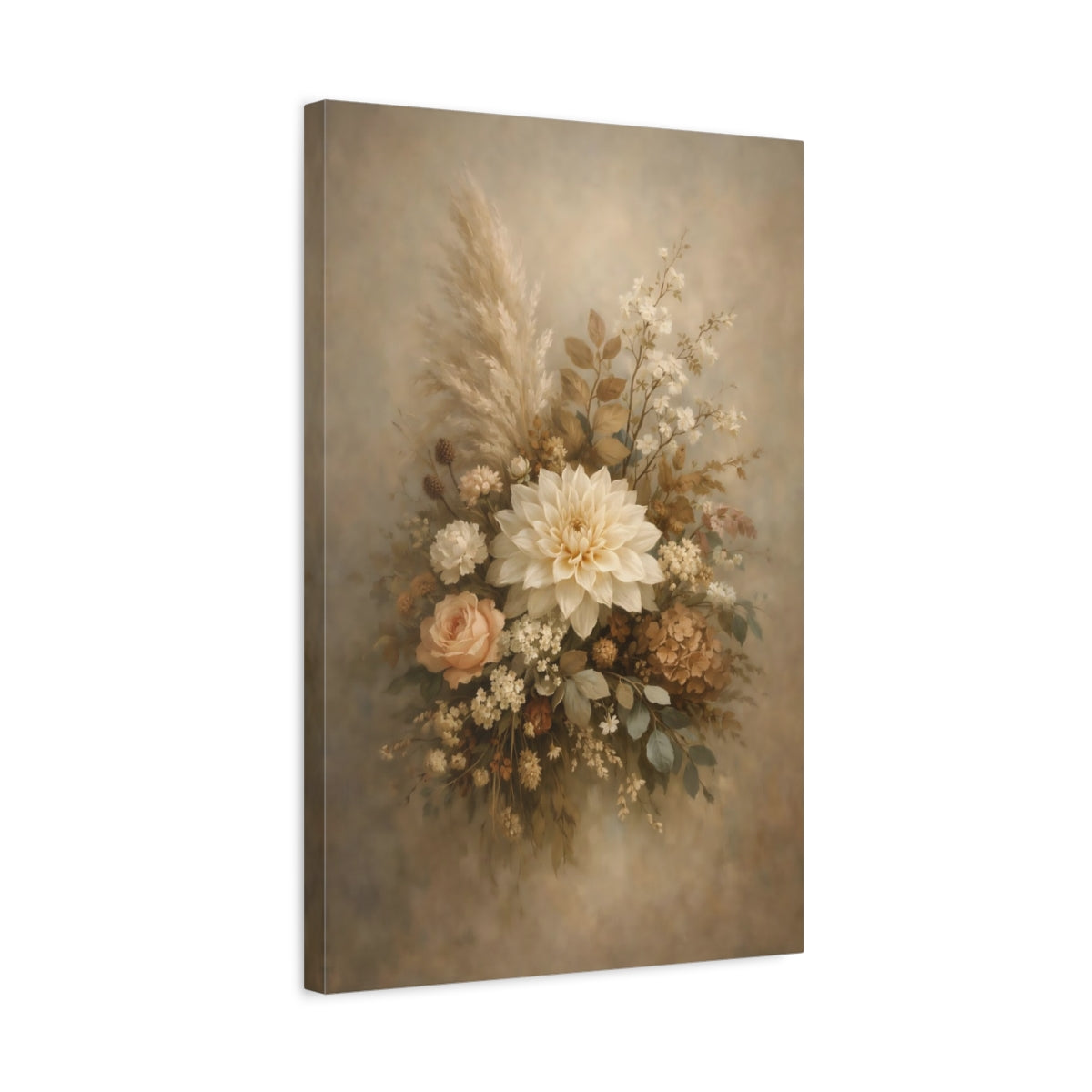 Side Mockup 3. Floral Floral Bouquet Muted Floral Bouquet shown as stretched canvas wall art