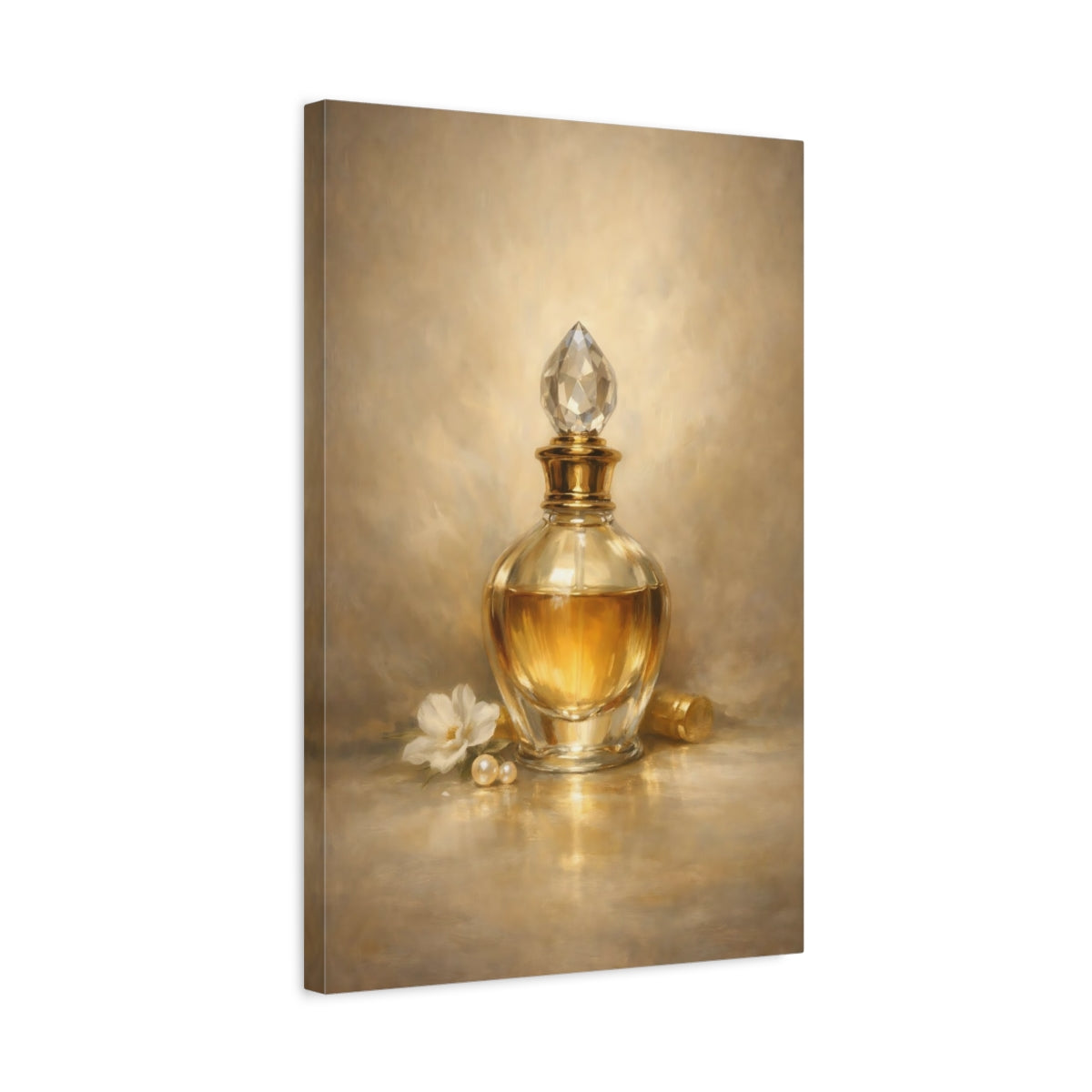 Side Mockup 3. Vintage Perfume Bottle Gold Perfume Bottle shown as stretched canvas wall art