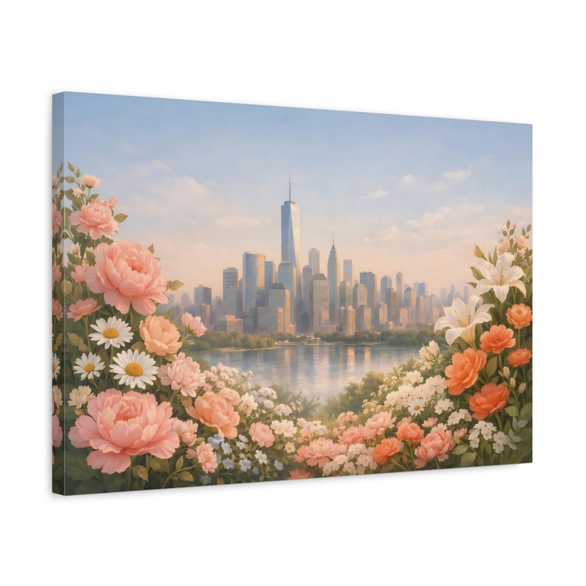 Floral Textured Modern Skyline Cityscape - Canvas Wall Art Print
