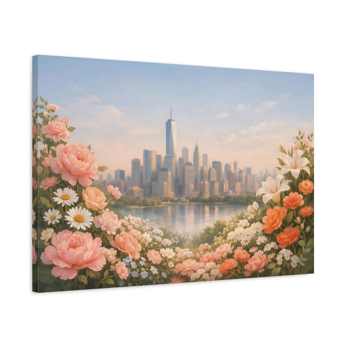 Floral Textured Modern Skyline Cityscape - Canvas Wall Art Print