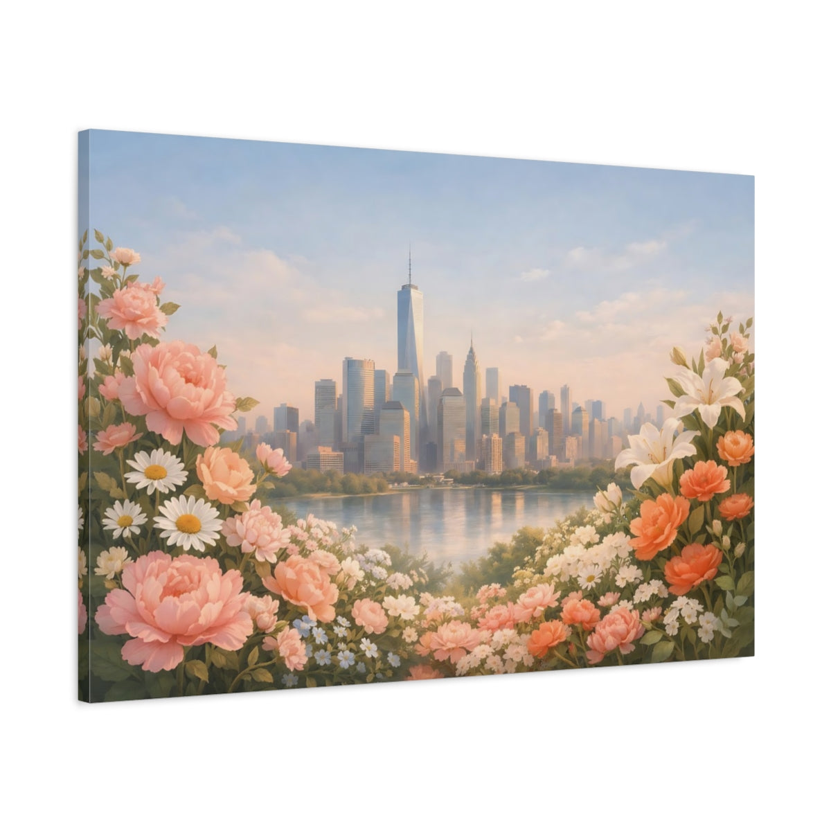 Floral Textured Modern Skyline Cityscape - Canvas Wall Art Print