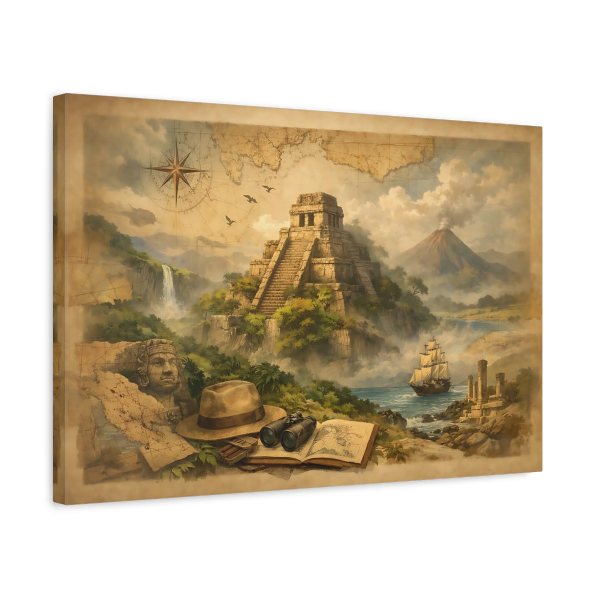 Moody Maps Ancient Temple - Canvas Wall Art Print