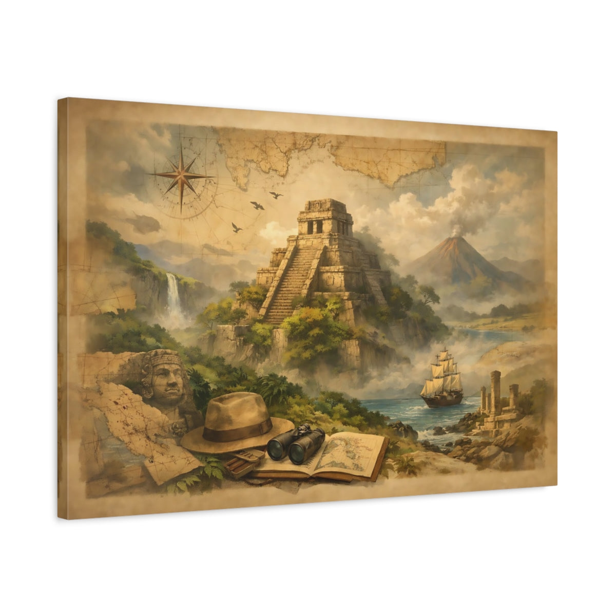 Moody Maps Ancient Temple - Canvas Wall Art Print
