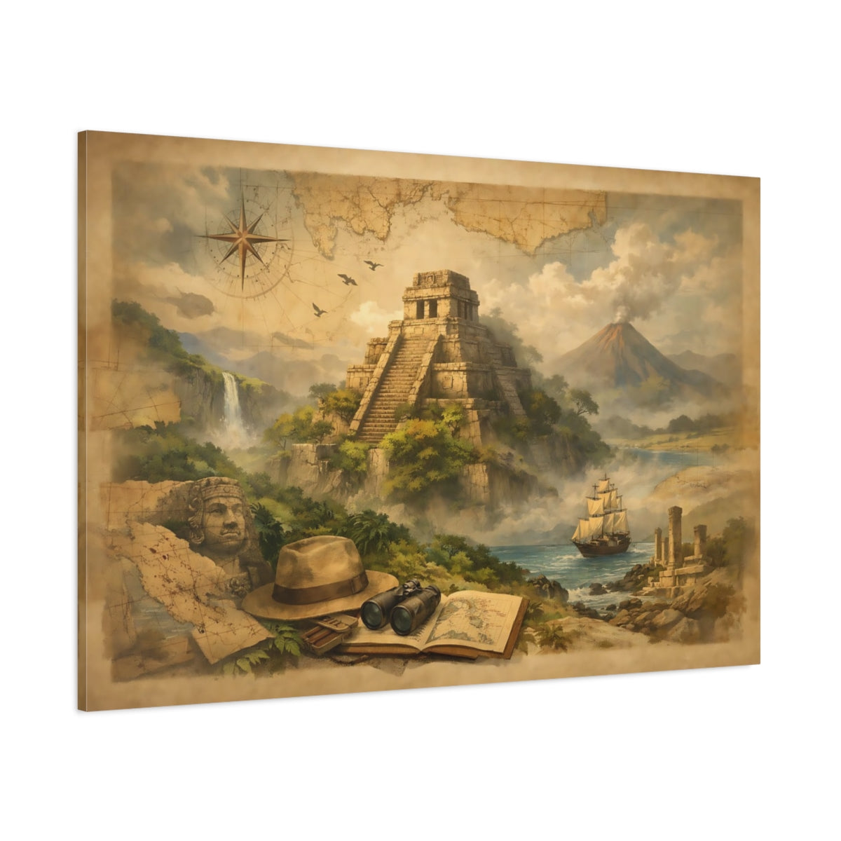 Moody Maps Ancient Temple - Canvas Wall Art Print