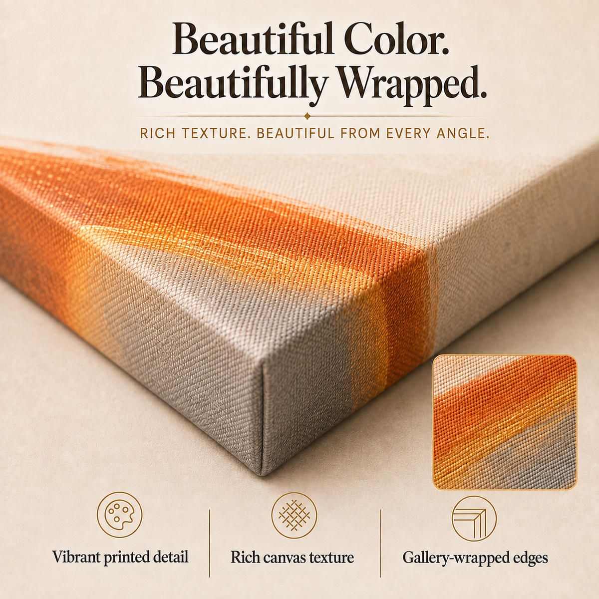 Close up details of the premium coordinated bundle canvas edges and corners.