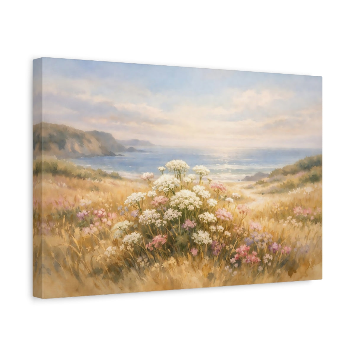 Watercolor Coastal Meadow Wildflowers Nature - Canvas Wall Art Print