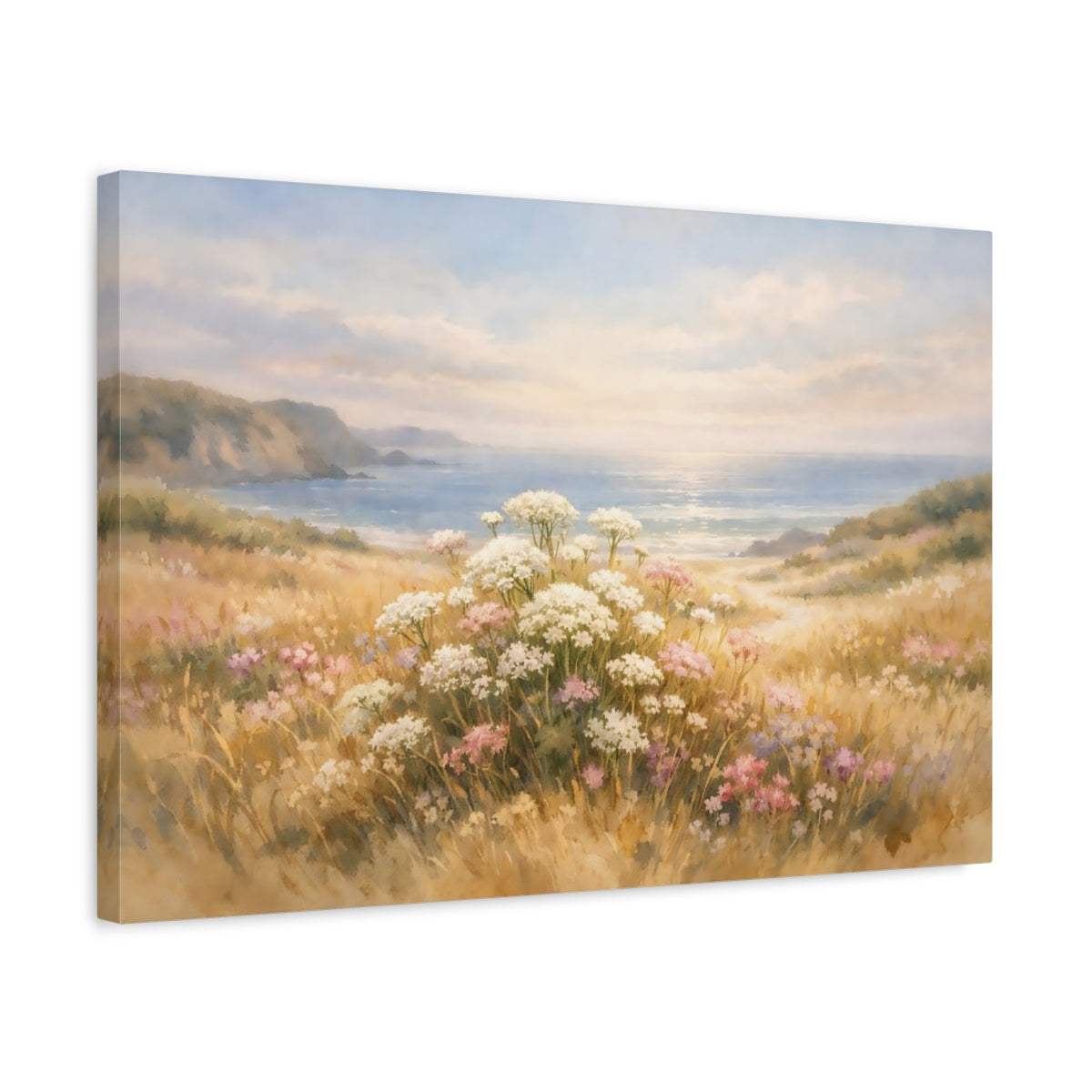 Watercolor Coastal Meadow Wildflowers Nature - Canvas Wall Art Print