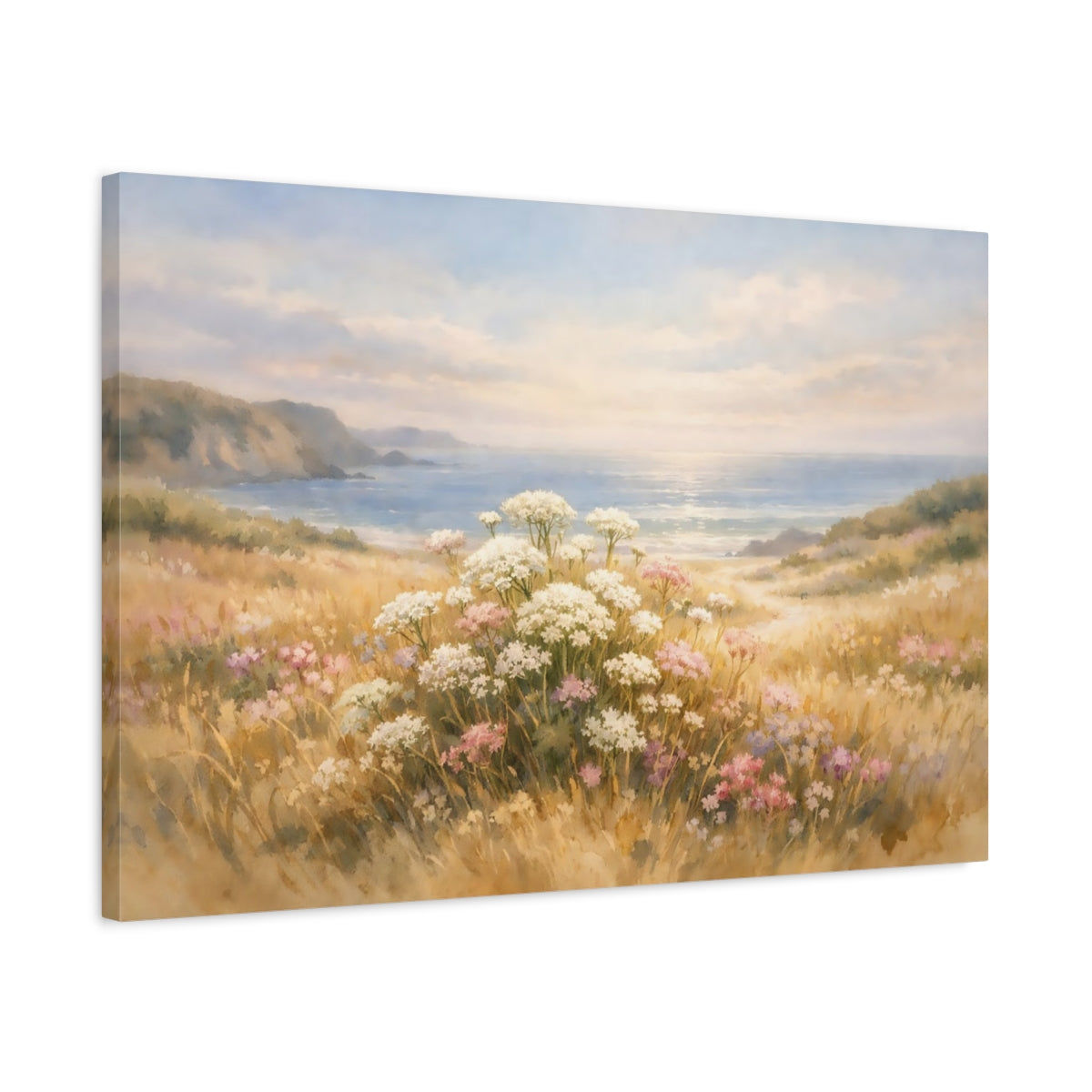 Watercolor Coastal Meadow Wildflowers Nature - Canvas Wall Art Print