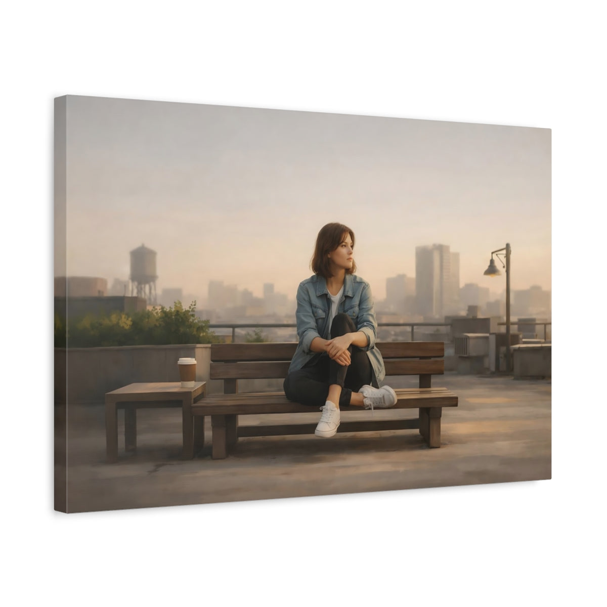 Neutral Urban Composition Woman Vintage - Canvas Wall Art Print
