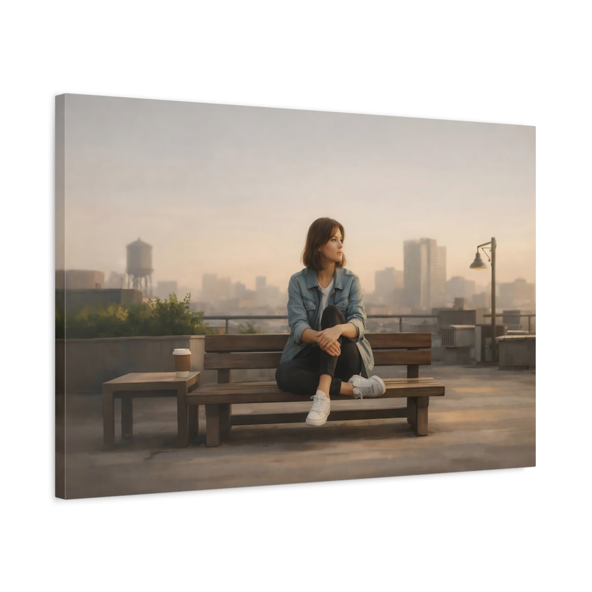 Neutral Urban Composition Woman Vintage - Canvas Wall Art Print