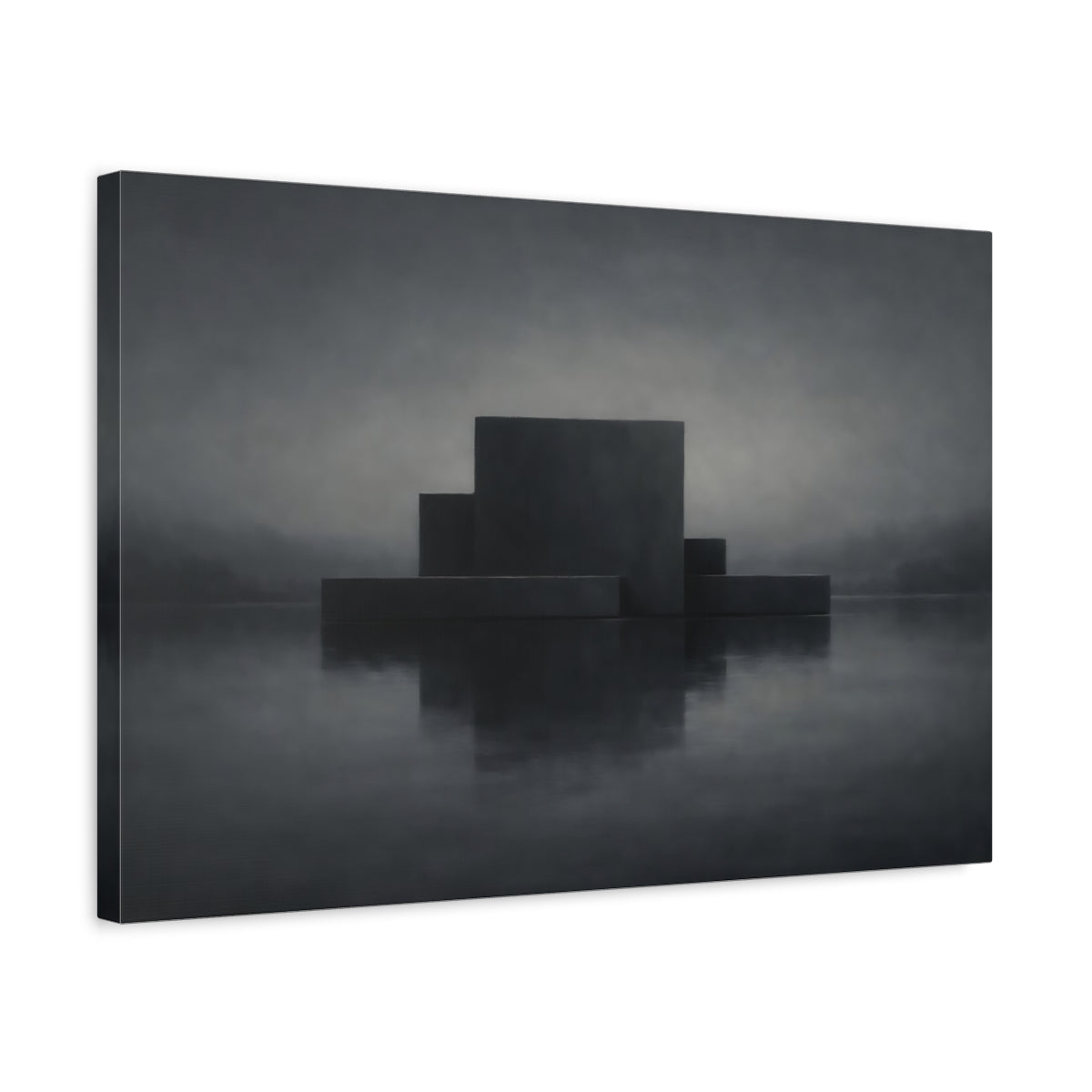 Side Mockup 3. Abstract Geometric Forms Dark Geometric shown as stretched canvas wall art
