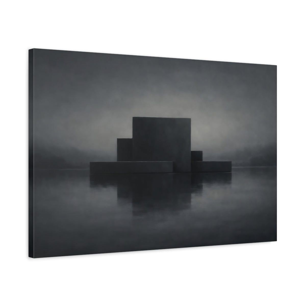 Side Mockup 2. Abstract Geometric Forms Dark Geometric shown as stretched canvas wall art