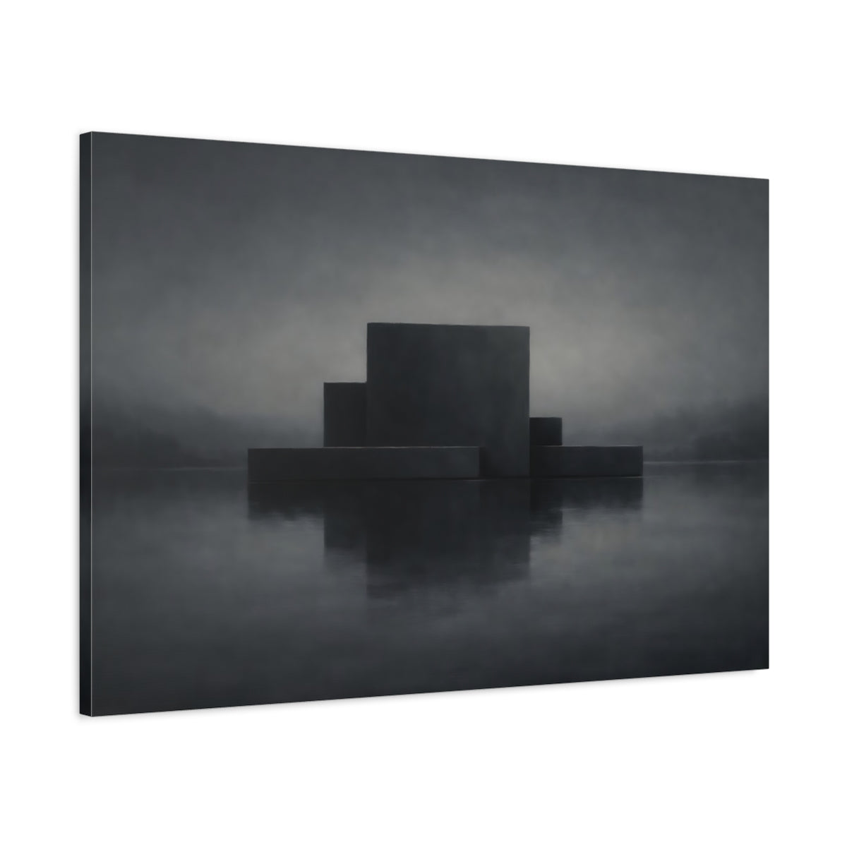 Side Mockup 1. Abstract Geometric Forms Dark Geometric shown as stretched canvas wall art