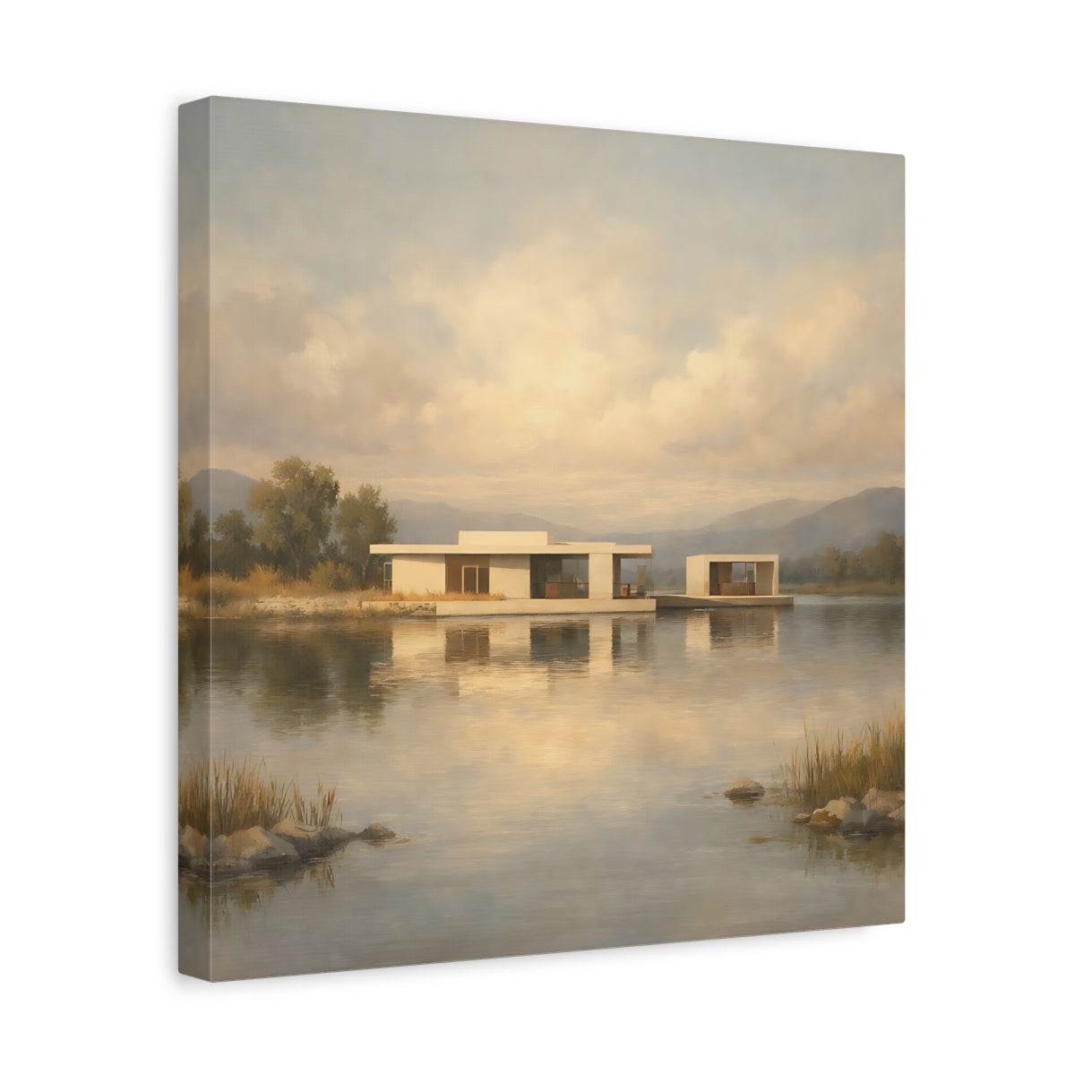 Side Mockup 7. Nature Lake House Modern Lake House View shown as stretched canvas wall art
