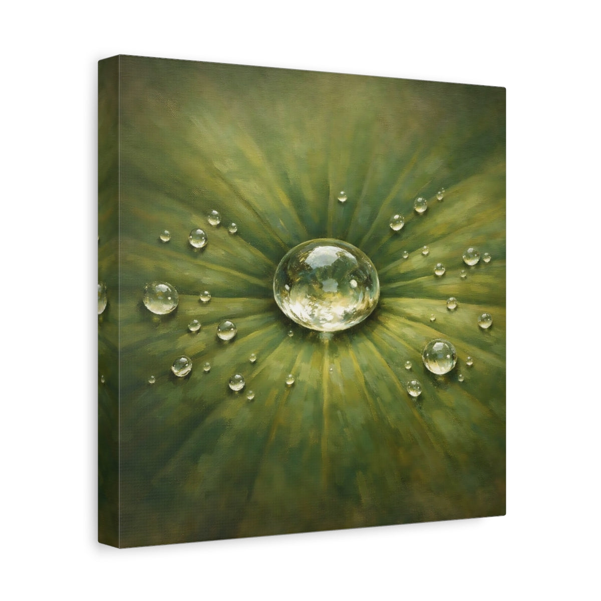 Side Mockup 8. Nature Water Drop Green Water Drops shown as stretched canvas wall art
