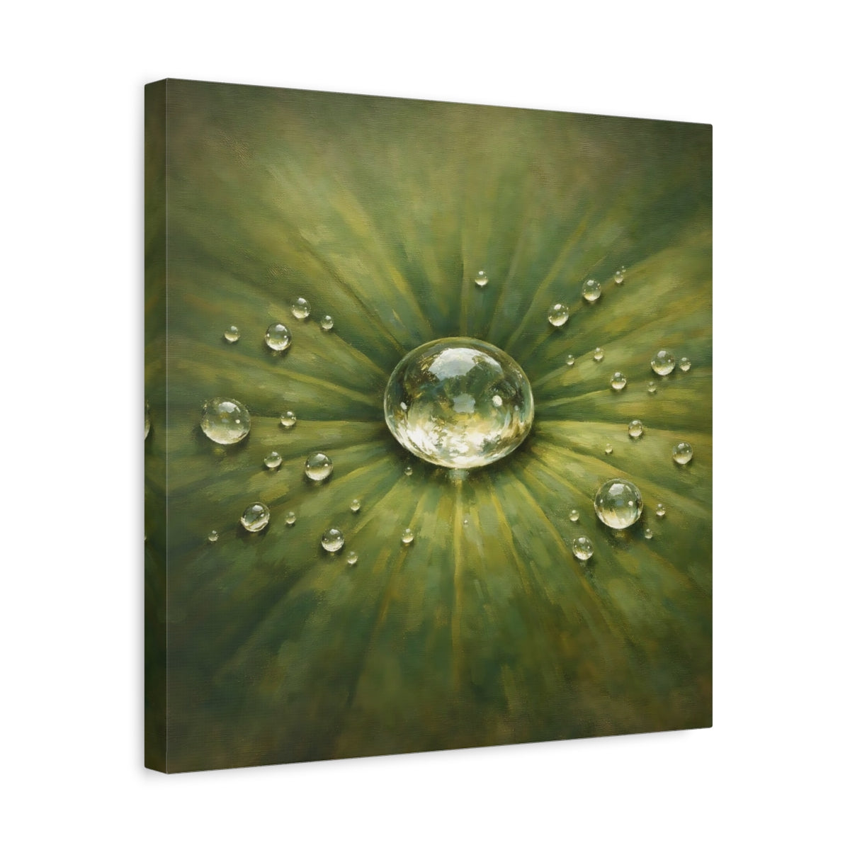 Side Mockup 6. Nature Water Drop Green Water Drops shown as stretched canvas wall art
