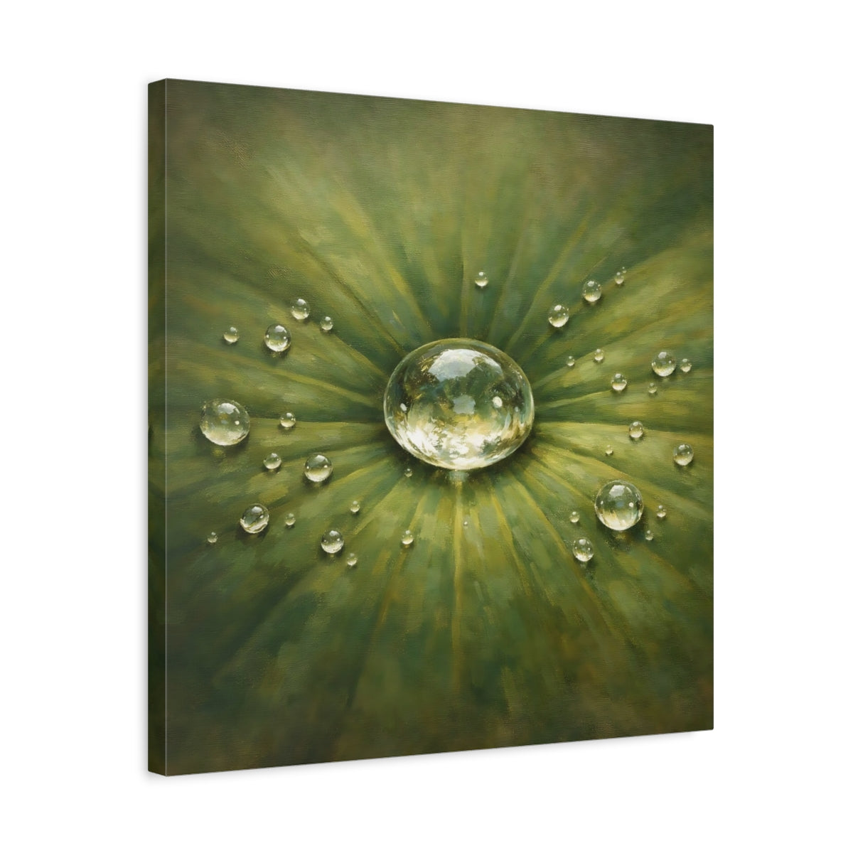 Side Mockup 5. Nature Water Drop Green Water Drops shown as stretched canvas wall art