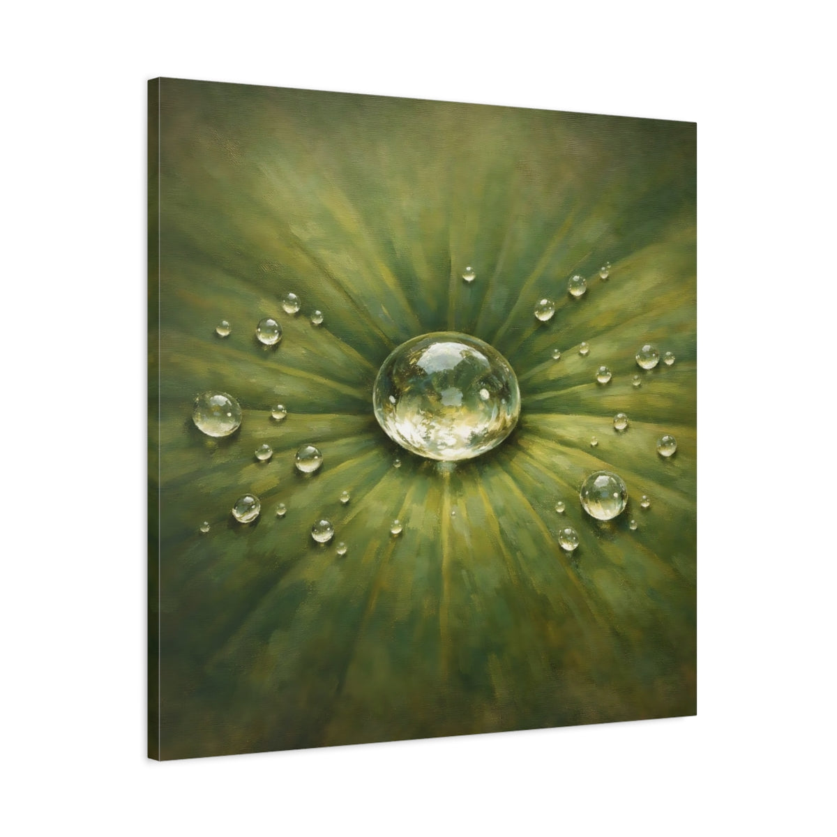 Side Mockup 3. Nature Water Drop Green Water Drops shown as stretched canvas wall art