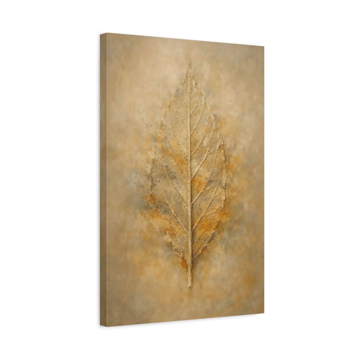 Side Mockup 3. Nature Leaf Brown Gold Leaf shown as stretched canvas wall art