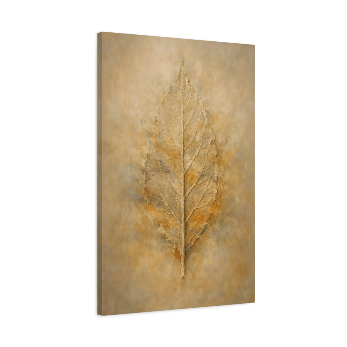 Side Mockup 2. Nature Leaf Brown Gold Leaf shown as stretched canvas wall art