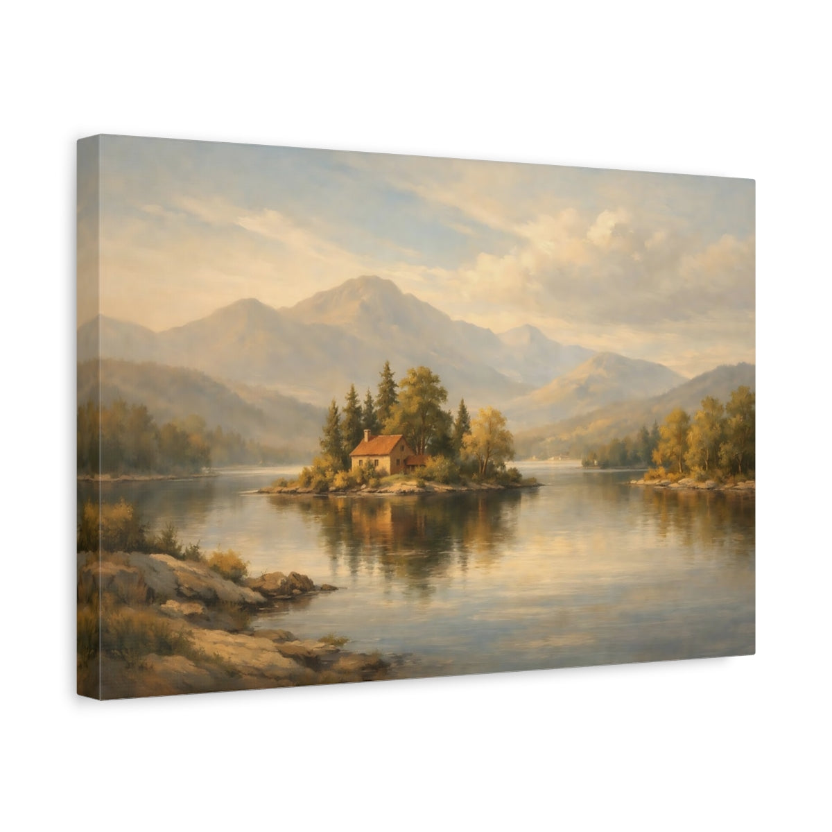 Side Mockup 4. Scandi Light Aged Limestone Surface shown as stretched canvas wall art