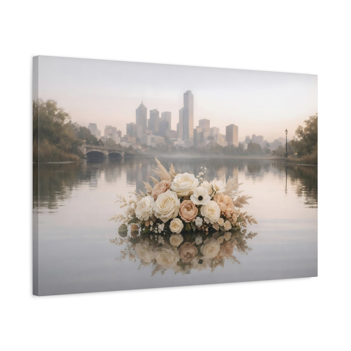 Floral Neutral City Reflection Arrangement - Canvas Wall Art Print