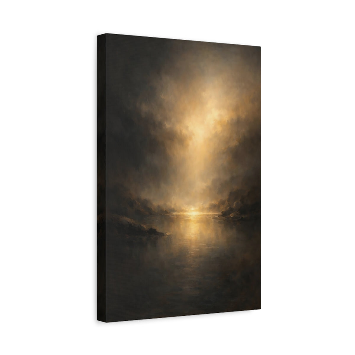 Side Mockup 4. Nature Seascape Dark Gold Landscape shown as stretched canvas wall art