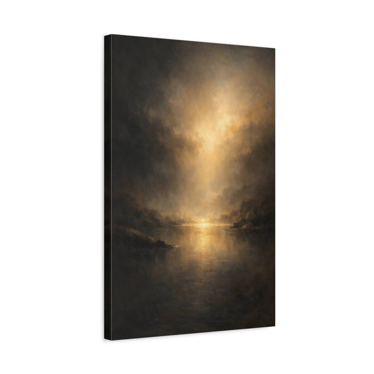 Side Mockup 3. Nature Seascape Dark Gold Landscape shown as stretched canvas wall art