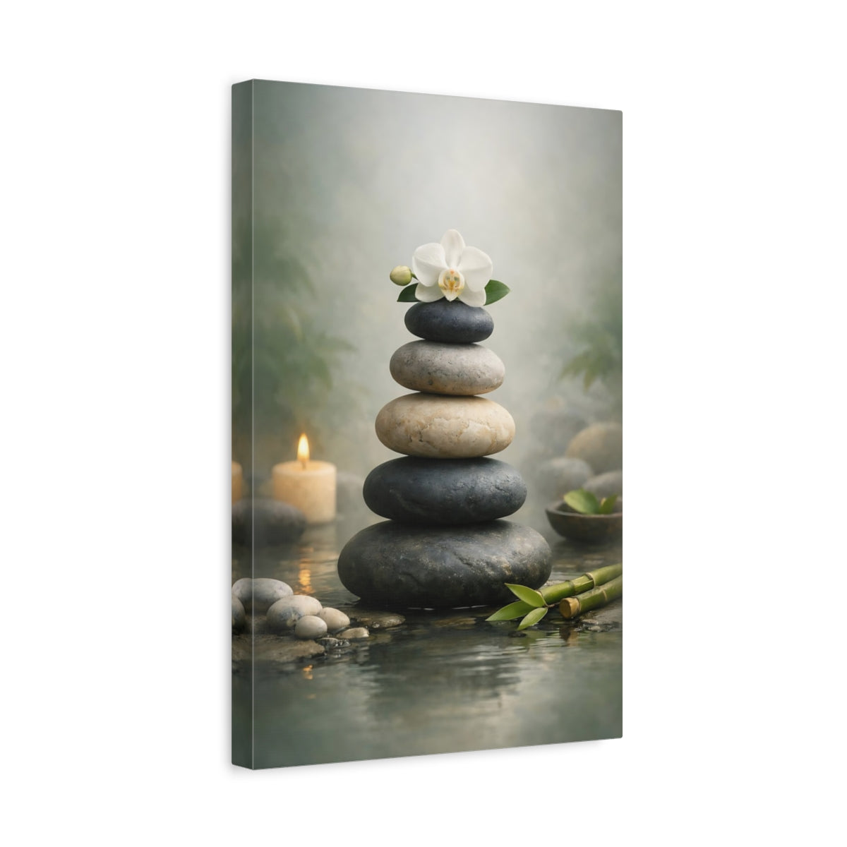 Nature Stacked Stones Zen Orchid - Canvas Wall Art Print