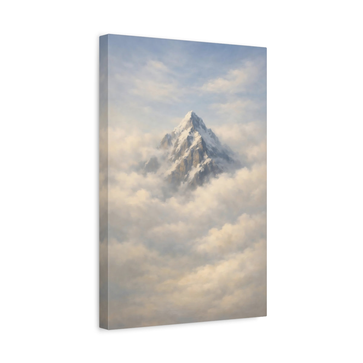 Side Mockup 4. Nature Snowy Mountain Snowy Mountain Clouds shown as stretched canvas wall art