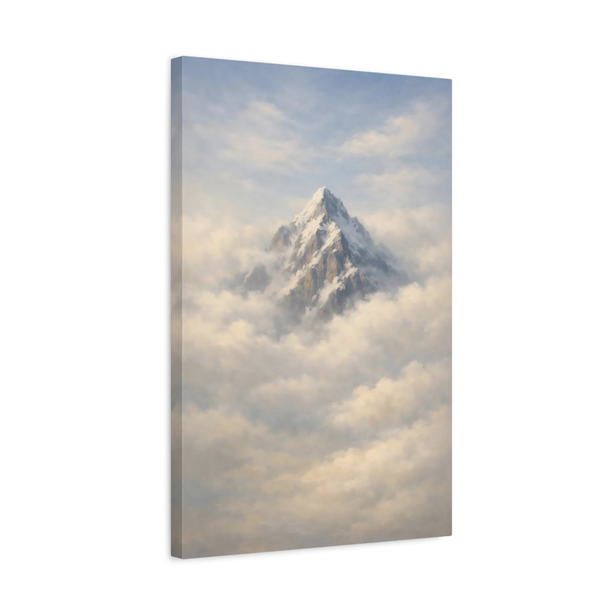 Side Mockup 3. Nature Snowy Mountain Snowy Mountain Clouds shown as stretched canvas wall art