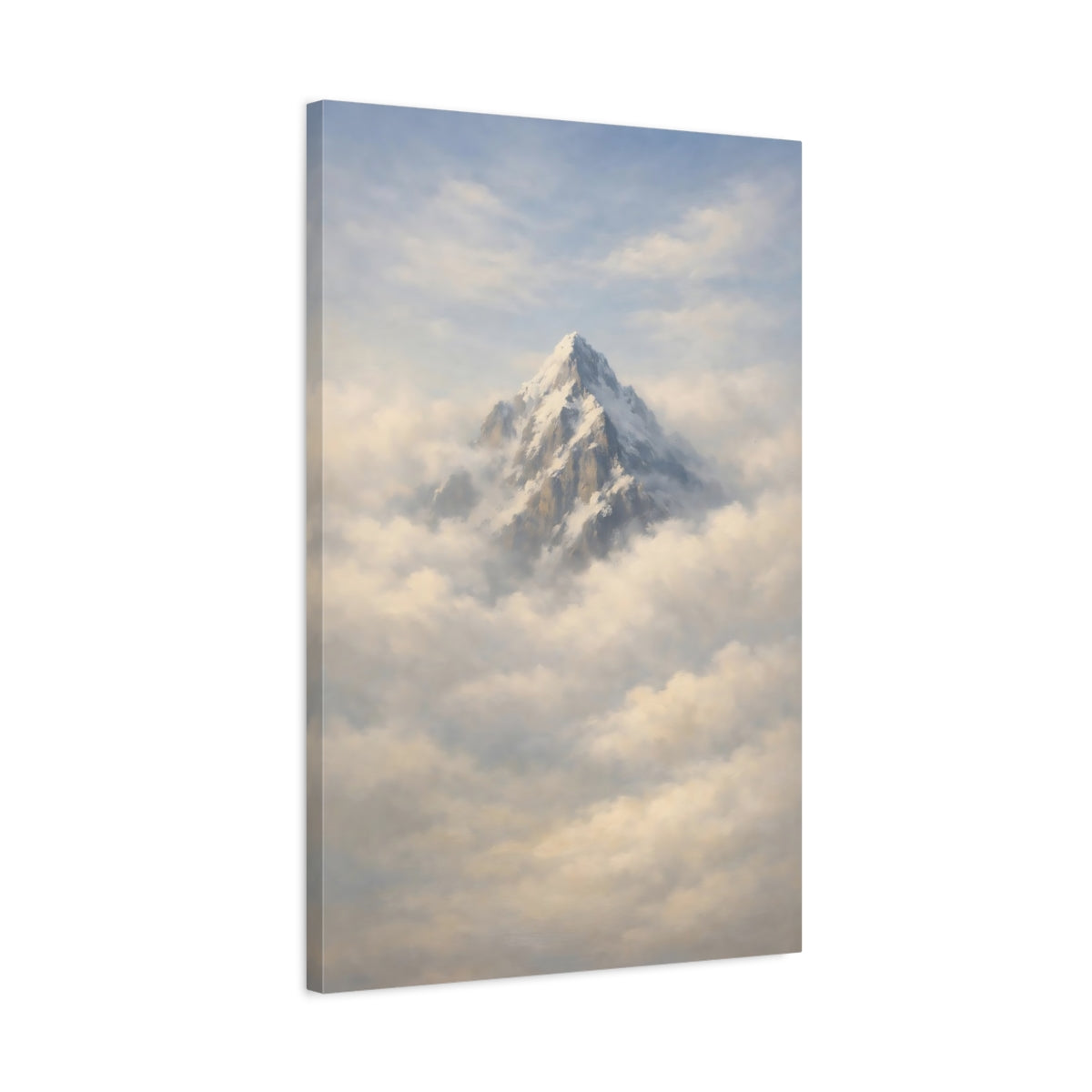 Side Mockup 2. Nature Snowy Mountain Snowy Mountain Clouds shown as stretched canvas wall art