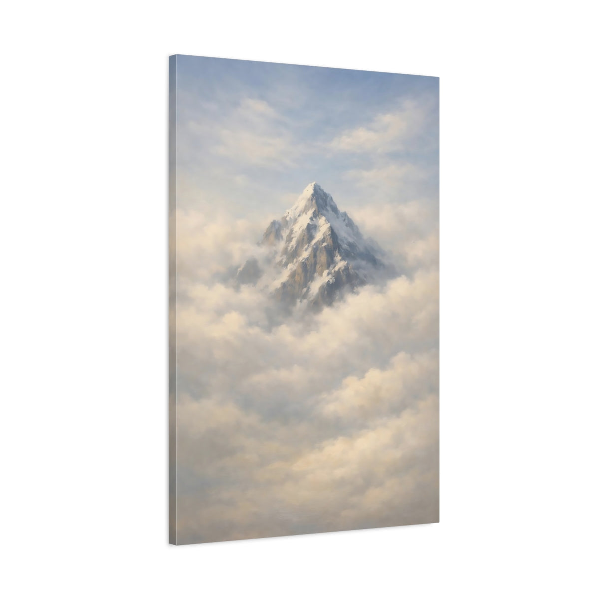 Side Mockup 1. Nature Snowy Mountain Snowy Mountain Clouds shown as stretched canvas wall art