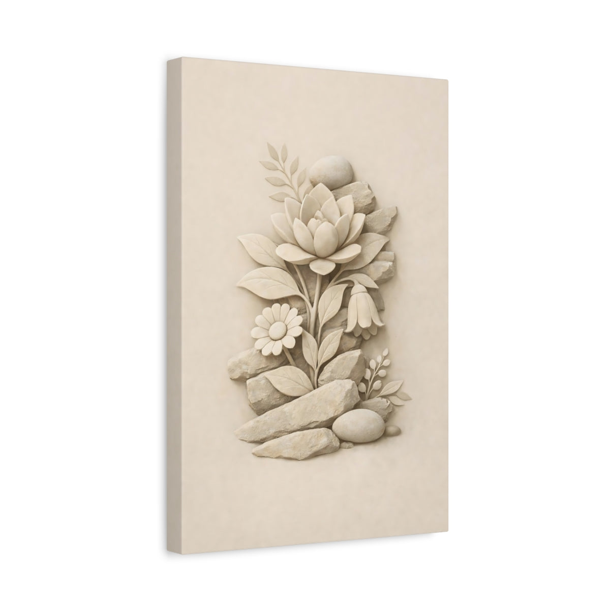 Nature Stone Floral Cream Flowers - Canvas Wall Art Print