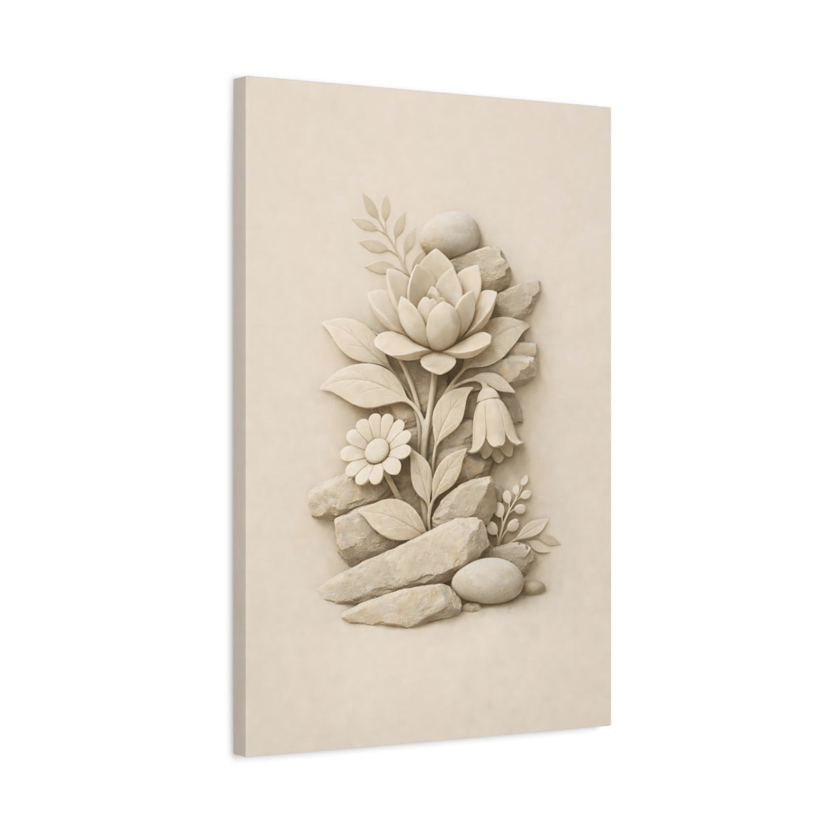 Nature Stone Floral Cream Flowers - Canvas Wall Art Print