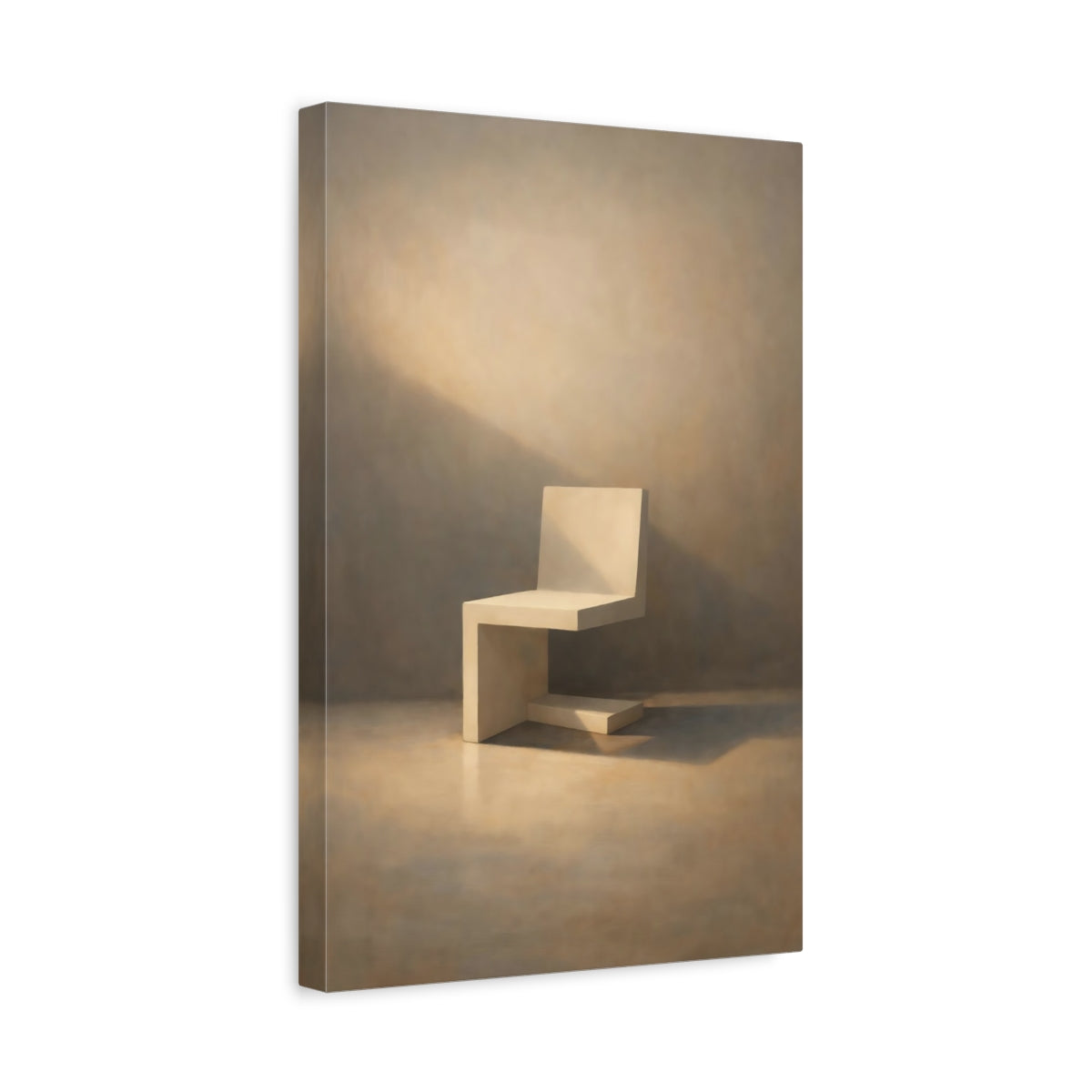 Side Mockup 4. Abstract Minimalist Chair Beige Chair Art shown as stretched canvas wall art