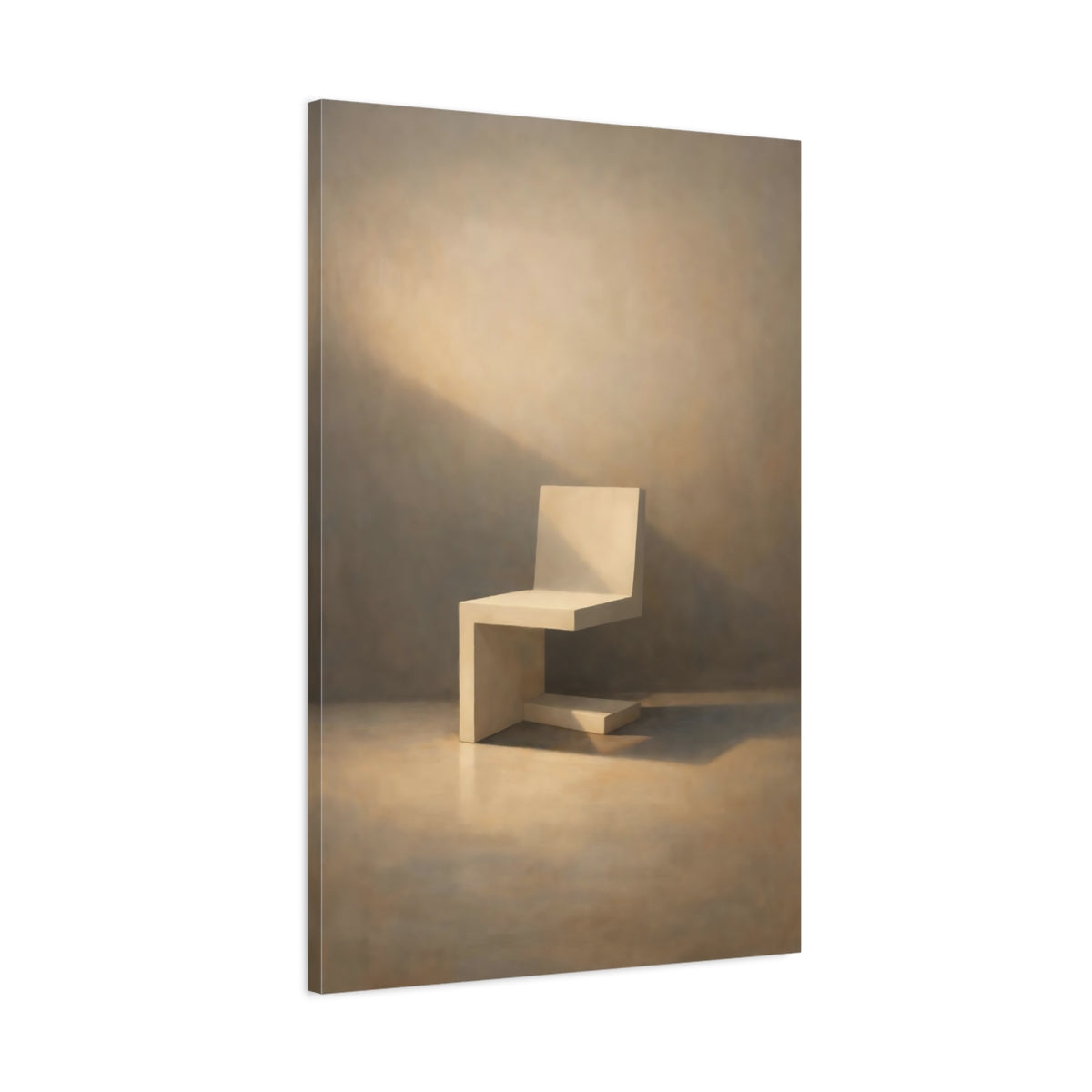 Side Mockup 1. Abstract Minimalist Chair Beige Chair Art shown as stretched canvas wall art